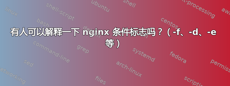 有人可以解释一下 nginx 条件标志吗？（-f、-d、-e 等）