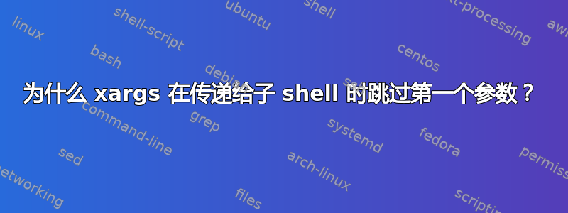 为什么 xargs 在传递给子 shell 时跳过第一个参数？