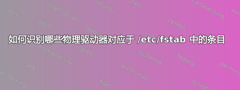 如何识别哪些物理驱动器对应于 /etc/fstab 中的条目 