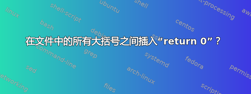 在文件中的所有大括号之间插入“return 0”？