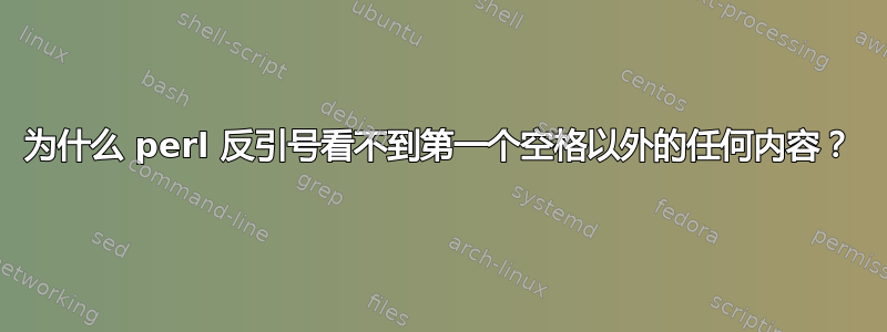 为什么 perl 反引号看不到第一个空格以外的任何内容？