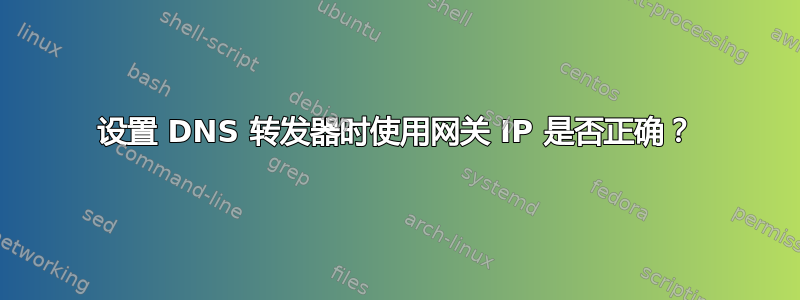 设置 DNS 转发器时使用网关 IP 是否正确？