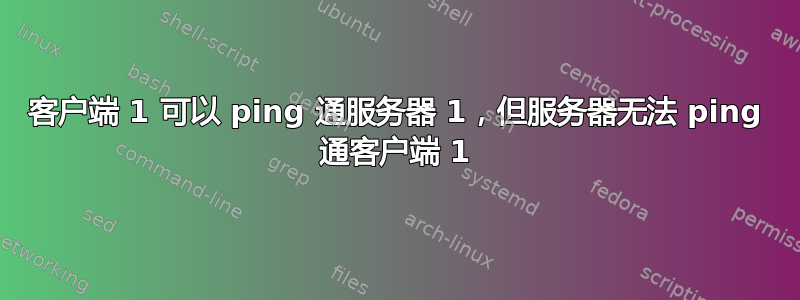 客户端 1 可以 ping 通服务器 1，但服务器无法 ping 通客户端 1