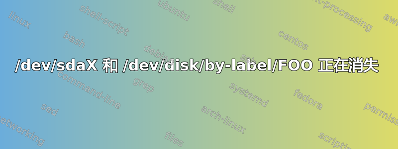 /dev/sdaX 和 /dev/disk/by-label/FOO 正在消失