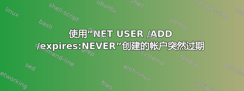 使用“NET USER /ADD /expires:NEVER”创建的帐户突然过期