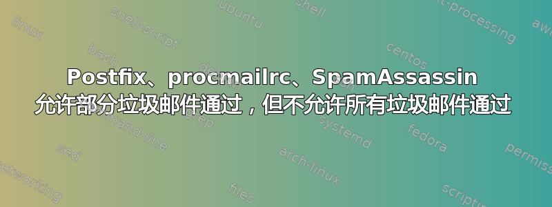 Postfix、procmailrc、SpamAssassin 允许部分垃圾邮件通过，但不允许所有垃圾邮件通过