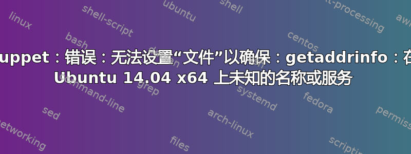 Puppet：错误：无法设置“文件”以确保：getaddrinfo：在 Ubuntu 14.04 x64 上未知的名称或服务