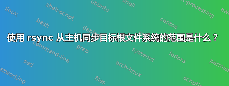 使用 rsync 从主机同步目标根文件系统的范围是什么？