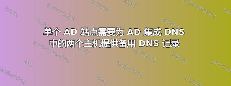 单个 AD 站点需要为 AD 集成 DNS 中的两个主机提供备用 DNS 记录