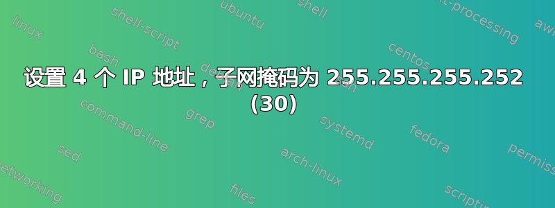 设置 4 个 IP 地址，子网掩码为 255.255.255.252 (30)