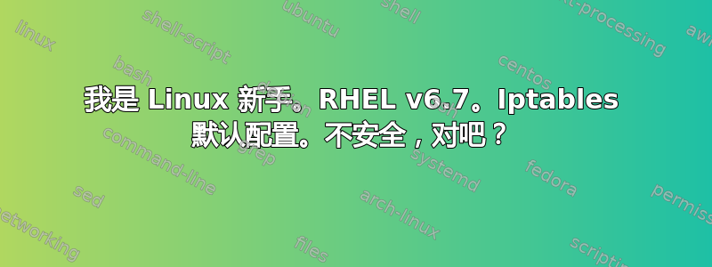 我是 Linux 新手。RHEL v6.7。Iptables 默认配置。不安全，对吧？