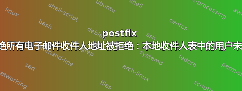 postfix 拒绝所有电子邮件收件人地址被拒绝：本地收件人表中的用户未知