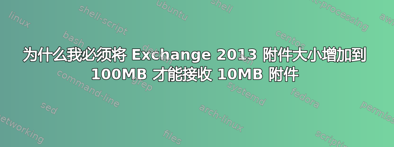 为什么我必须将 Exchange 2013 附件大小增加到 100MB 才能接收 10MB 附件