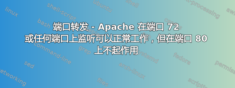 端口转发 - Apache 在端口 72 或任何端口上监听可以正常工作，但在端口 80 上不起作用