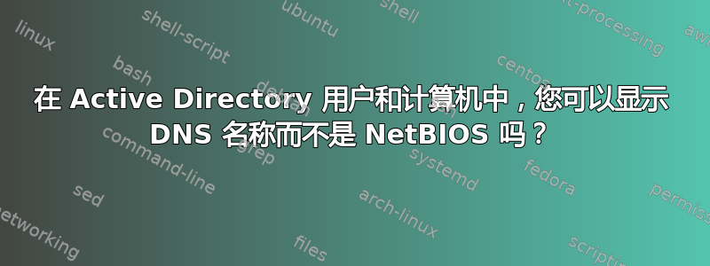 在 Active Directory 用户和计算机中，您可以显示 DNS 名称而不是 NetBIOS 吗？