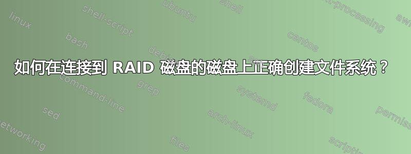 如何在连接到 RAID 磁盘的磁盘上正确创建文件系统？