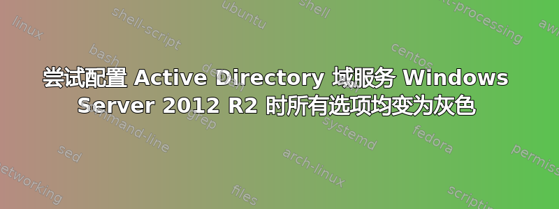 尝试配置 Active Directory 域服务 Windows Server 2012 R2 时所有选项均变为灰色