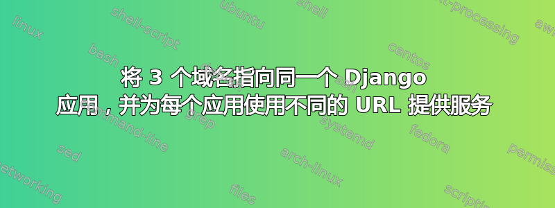 将 3 个域名指向同一个 Django 应用，并为每个应用使用不同的 URL 提供服务