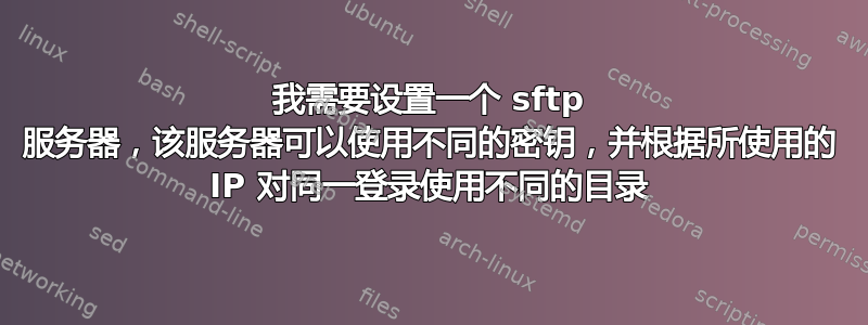 我需要设置一个 sftp 服务器，该服务器可以使用不同的密钥，并根据所使用的 IP 对同一登录使用不同的目录