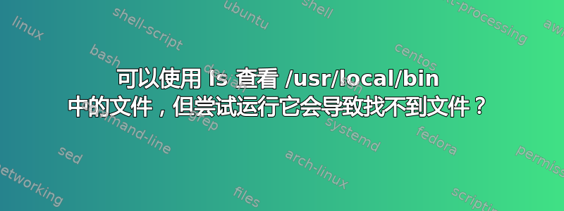 可以使用 ls 查看 /usr/local/bin 中的文件，但尝试运行它会导致找不到文件？