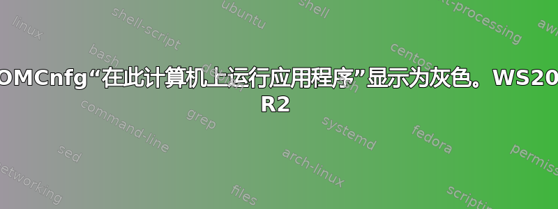 DCOMCnfg“在此计算机上运行应用程序”显示为灰色。WS2008 R2