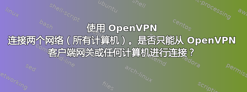 使用 OpenVPN 连接两个网络（所有计算机）。是否只能从 OpenVPN 客户端网关或任何计算机进行连接？