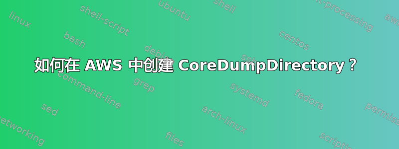 如何在 AWS 中创建 CoreDumpDirectory？