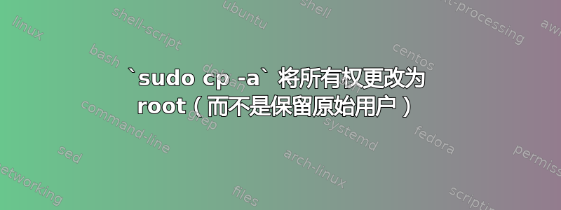 `sudo cp -a` 将所有权更改为 root（而不是保留原始用户）