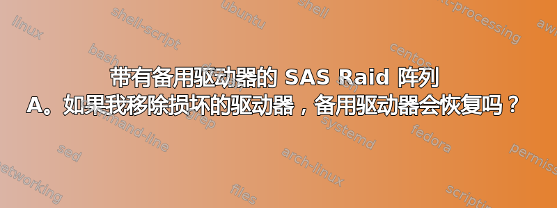 带有备用驱动器的 SAS Raid 阵列 A。如果我移除损坏的驱动器，备用驱动器会恢复吗？