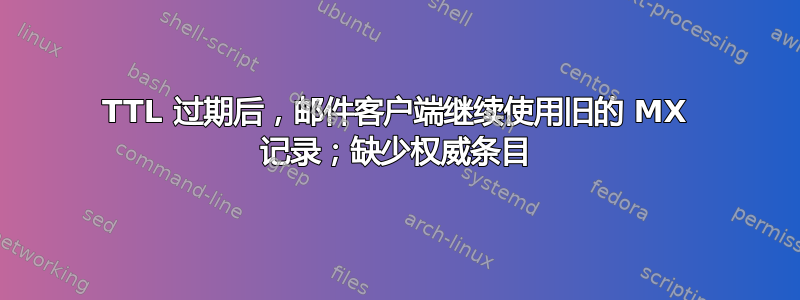 TTL 过期后，邮件客户端继续使用旧的 MX 记录；缺少权威条目