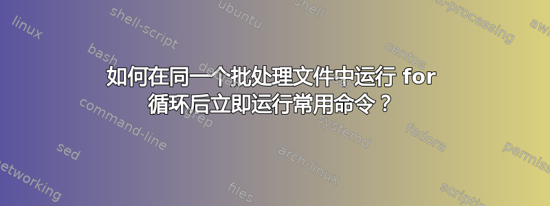 如何在同一个批处理文件中运行 for 循环后立即运行常用命令？