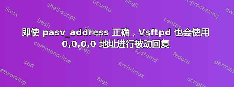 即使 pasv_address 正确，Vsftpd 也会使用 0,0,0,0 地址进行被动回复