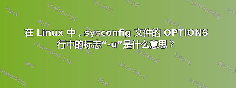 在 Linux 中，sysconfig 文件的 OPTIONS 行中的标志“-u”是什么意思？