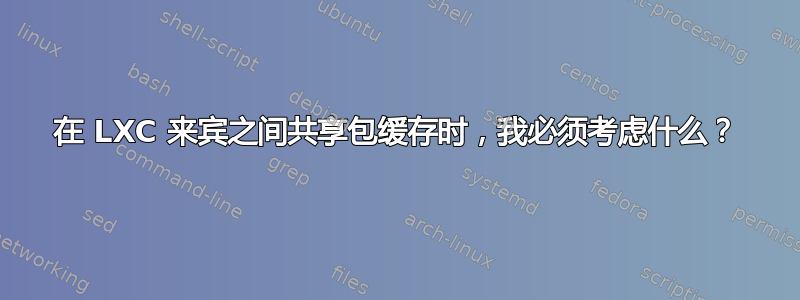 在 LXC 来宾之间共享包缓存时，我必须考虑什么？