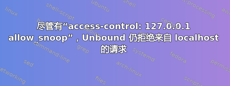 尽管有“access-control: 127.0.0.1 allow_snoop”，Unbound 仍拒绝来自 localhost 的请求