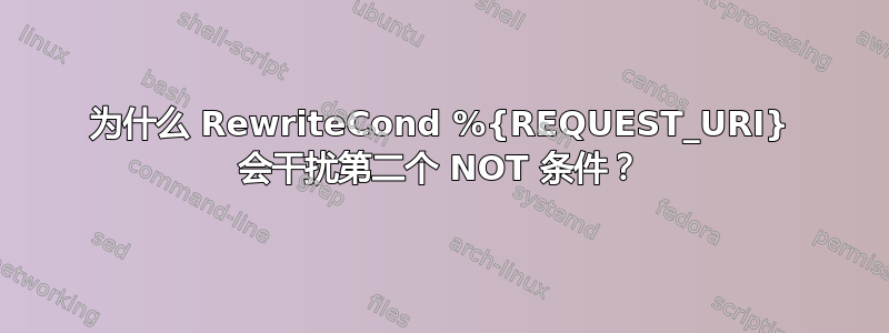 为什么 RewriteCond %{REQUEST_URI} 会干扰第二个 NOT 条件？