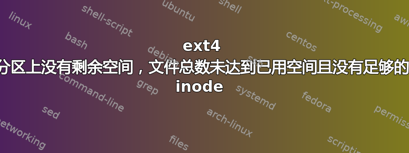 ext4 分区上没有剩余空间，文件总数未达到已用空间且没有足够的 inode 