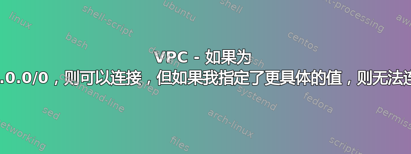 VPC - 如果为 0.0.0.0/0，则可以连接，但如果我指定了更具体的值，则无法连接