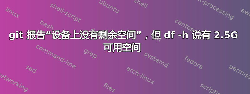 git 报告“设备上没有剩余空间”，但 df -h 说有 2.5G 可用空间 