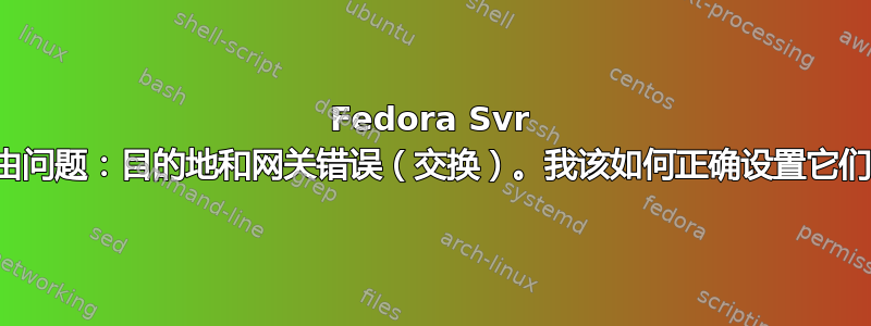 Fedora Svr 路由问题：目的地和网关错误（交换）。我该如何正确设置它们？