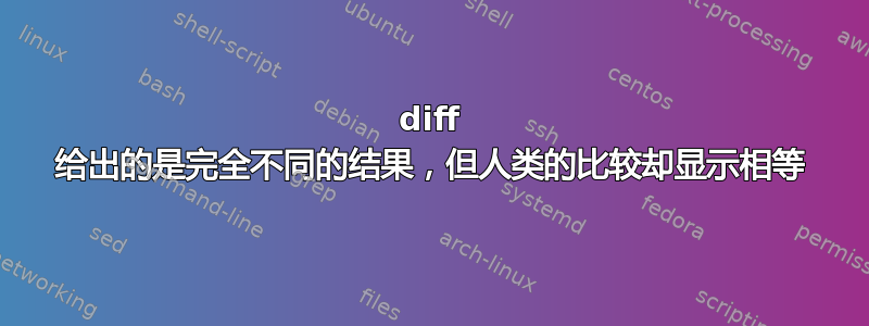 diff 给出的是完全不同的结果，但人类的比较却显示相等