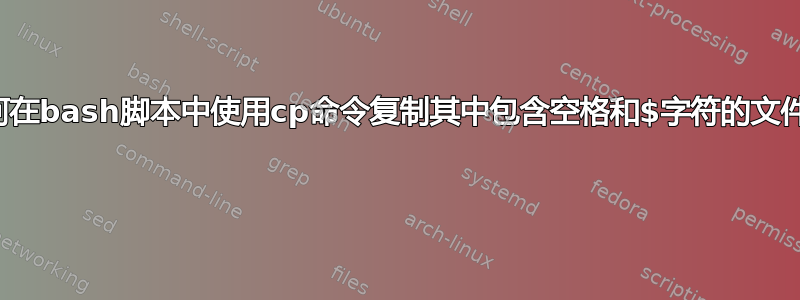 如何在bash脚本中使用cp命令复制其中包含空格和$字符的文件？ 