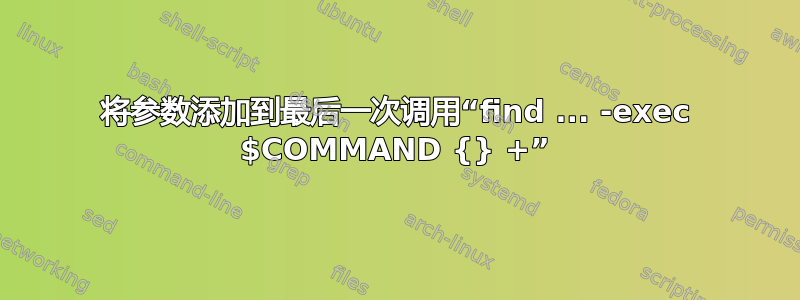 将参数添加到最后一次调用“find ... -exec $COMMAND {} +”