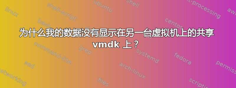 为什么我的数据没有显示在另一台虚拟机上的共享 vmdk 上？