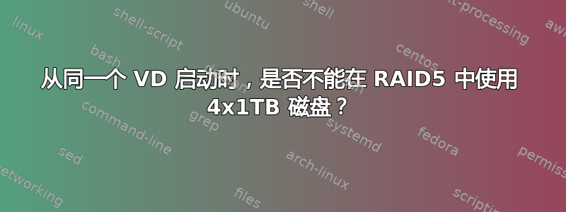 从同一个 VD 启动时，是否不能在 RAID5 中使用 4x1TB 磁盘？