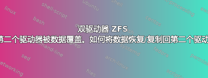 双驱动器 ZFS 池，第二个驱动器被数据覆盖。如何将数据恢复/复制回第二个驱动器？