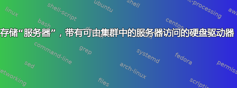 存储“服务器”，带有可由集群中的服务器访问的硬盘驱动器 