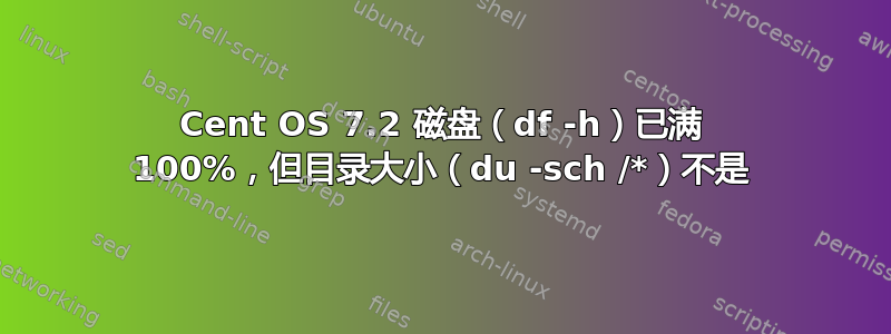 Cent OS 7.2 磁盘（df -h）已满 100%，但目录大小（du -sch /*）不是