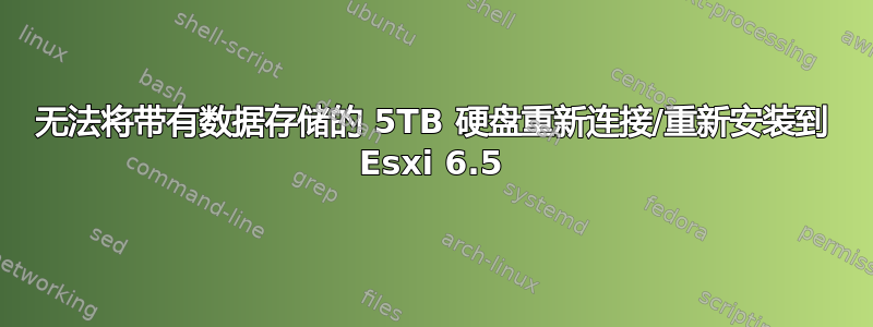 无法将带有数据存储的 5TB 硬盘重新连接/重新安装到 Esxi 6.5