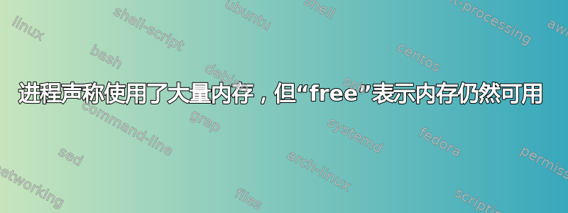 进程声称使用了大量内存，但“free”表示内存仍然可用